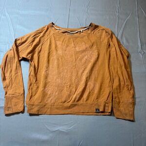 Prana Womens Long Sleeve Graphic Tee Rust Orange Leaf Print Scoop Neck Small